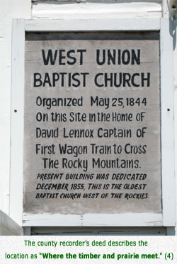 West Union Baptist Church plaque